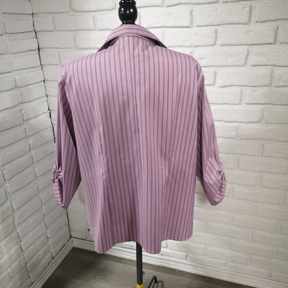 DCC Stretch Junior Plus Ladies Purple Black & White Striped Zipper Closure Shirt - Picture 2 of 8